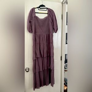 Mauve ruffle maxi dress with elastic bust fully lined XL